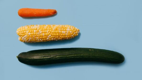 Different sizes of a male member in the vegetable example